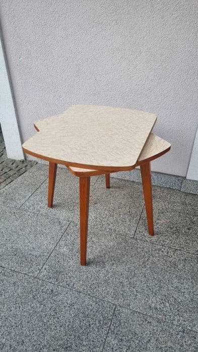 Side table with rotating top, beige top, brown wood, Czechoslovakia, 1960s. - 306939