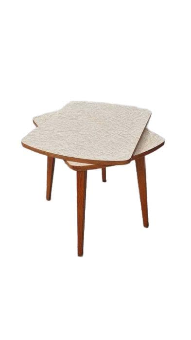 Side table with rotating top, beige top, brown wood, Czechoslovakia, 1960s. - DIMENSION