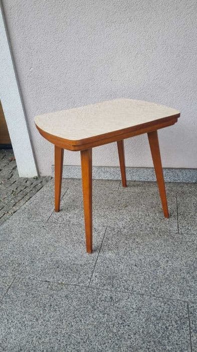 Side table with rotating top, beige top, brown wood, Czechoslovakia, 1960s. - 306938
