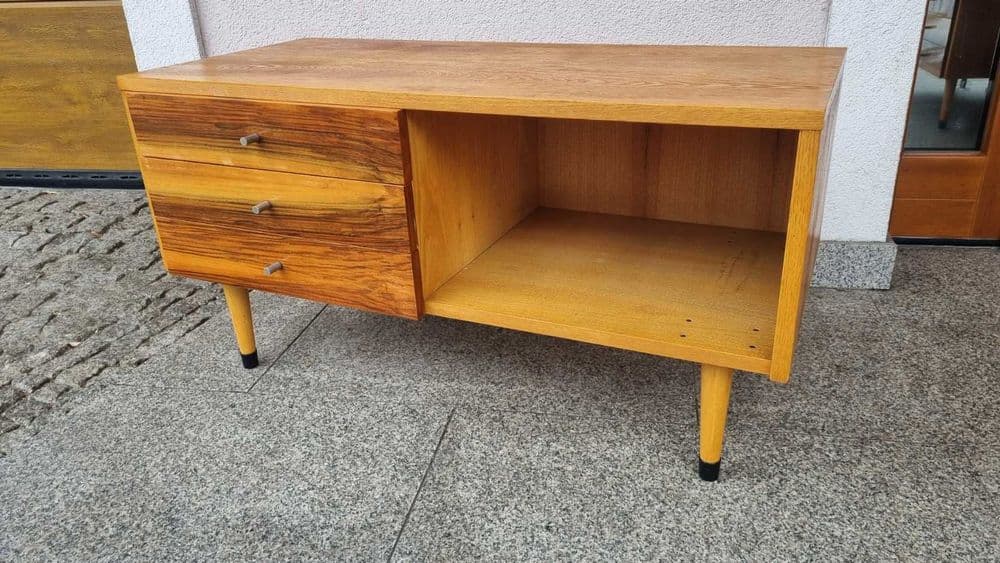 Display cabinet, light brown oak, plywood, glass, Czechoslovakia, 1970s. - 307445