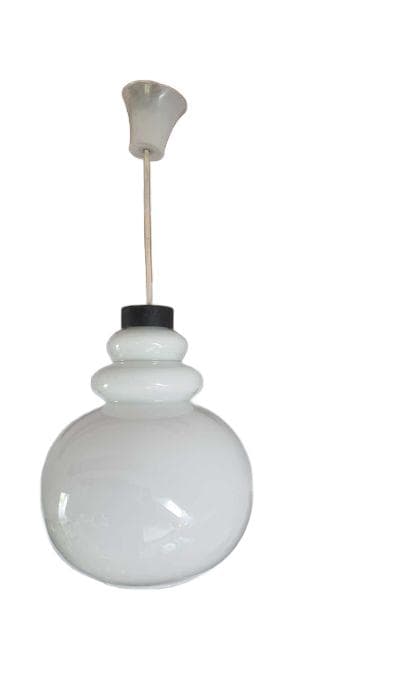 Flush Mount/Wall Light, Promień Wieliczka, white glass, black bakelite, Poland, 1970s.