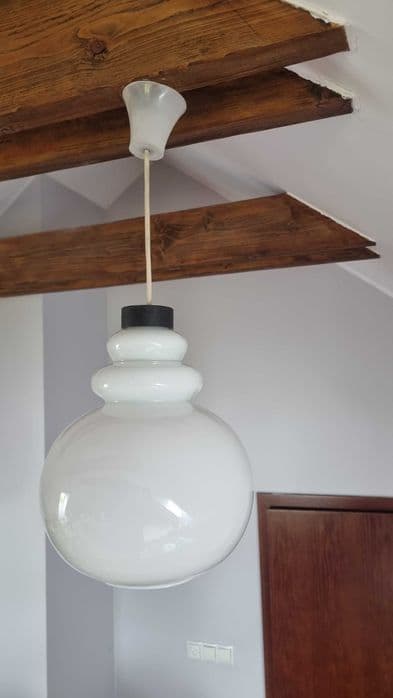 Flush Mount/Wall Light, Promień Wieliczka, white glass, black bakelite, Poland, 1970s. - 307437