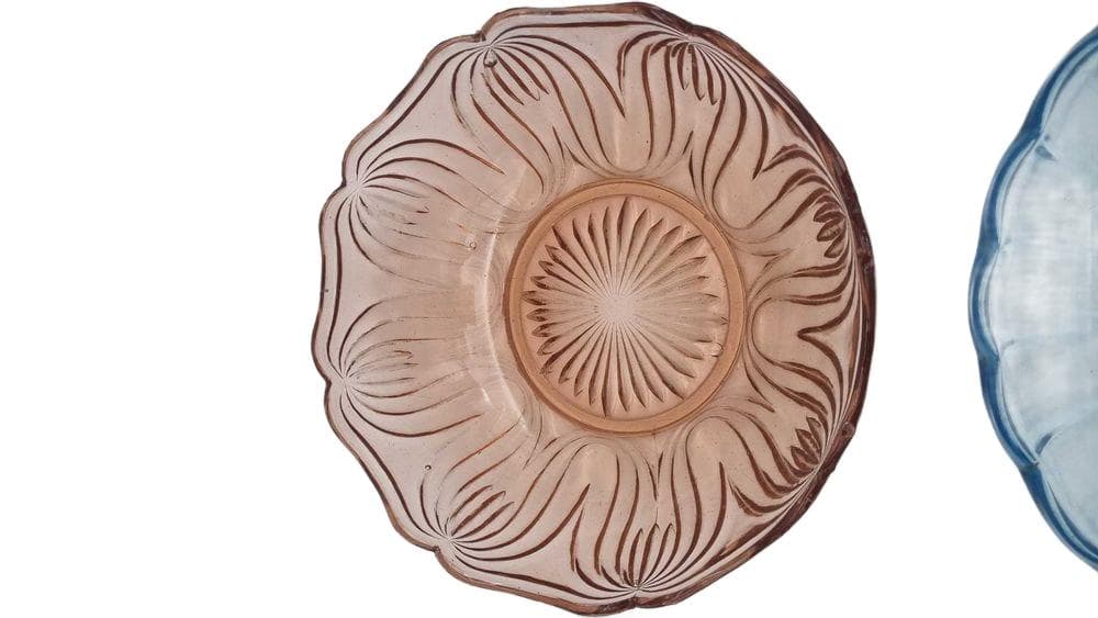 Set of four bowls Hortensja, pink transparent, glass, Ząbkowice, Poland, 1960s. - 307420