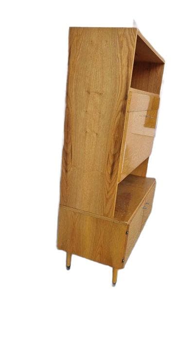 Highboard, brown veneered plywood, black wood, Czechoslovakia, 1970s. - 307399