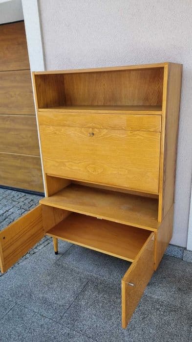 Highboard, brown veneered plywood, black wood, Czechoslovakia, 1970s. - 307400