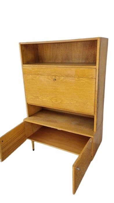 Highboard, brown veneered plywood, black wood, Czechoslovakia, 1970s. - DIMENSION