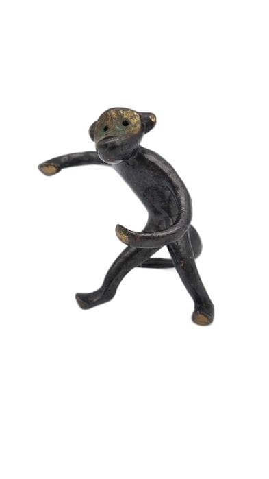 Figurine monkey, black gold, brass, by W. Bosse, Austria, 1960s.