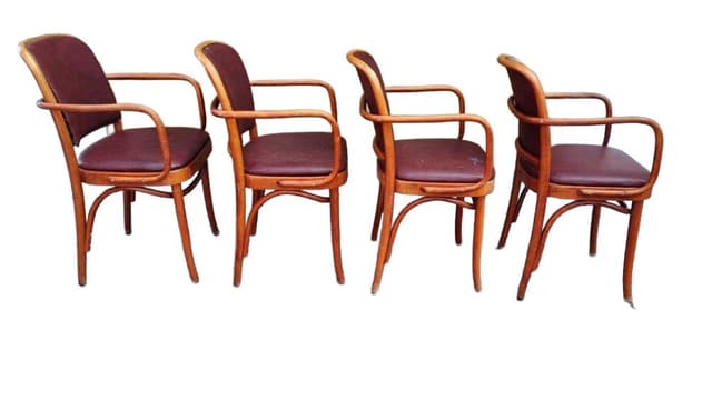 Set of four armchairs B-811, brown wood, burgundy fabric, by J. Hoffman, Poland, 1930s. - DIMENSION