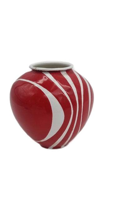 Vase New Look, red white, metal enamel, Silesia Rybnik, Poland, 1960s. - DIMENSION