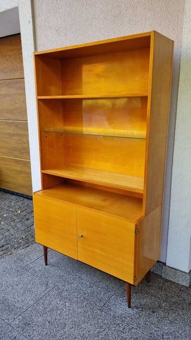Highboard Cabinet, light ash, glass, metal, UP Závody, Czechoslovakia, 1960s. - 307338
