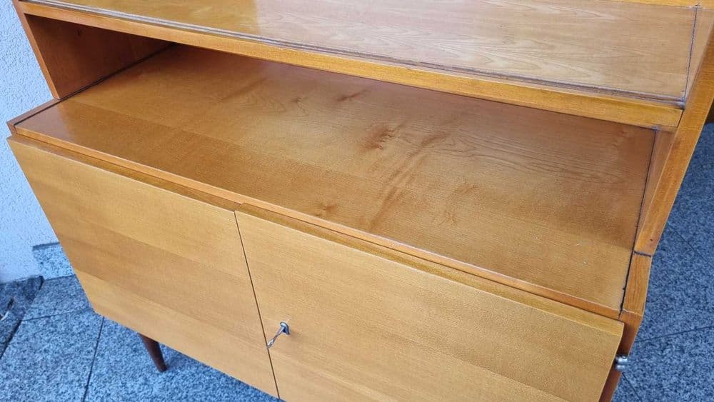 Highboard Cabinet, light ash, glass, metal, UP Závody, Czechoslovakia, 1960s. - 307337