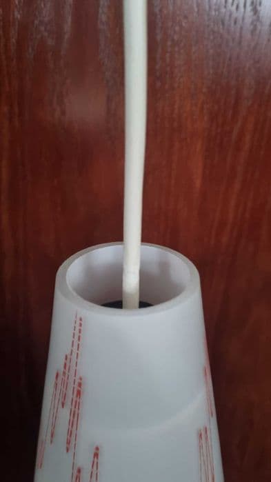 Lampa wisząca, biała szkło, czarny plastik, Czechosłowacja, lata 60. - 307334