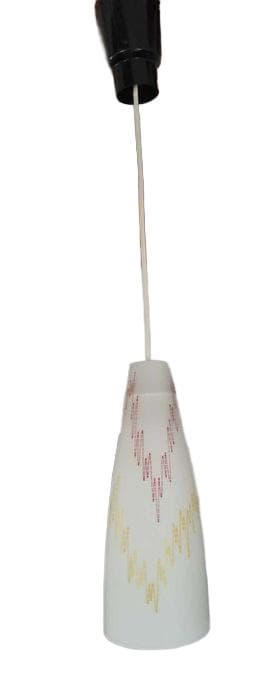 Lampa wisząca, biała szkło, czarny plastik, Czechosłowacja, lata 60.