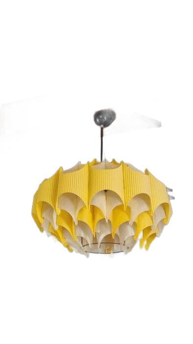Żyrandol Space Age, żółty plastik, metal czarny, E.S.I Nowa Huta, Polska, lata 60.