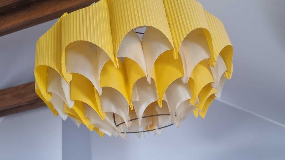 Żyrandol Space Age, żółty plastik, metal czarny, E.S.I Nowa Huta, Polska, lata 60. - 307322