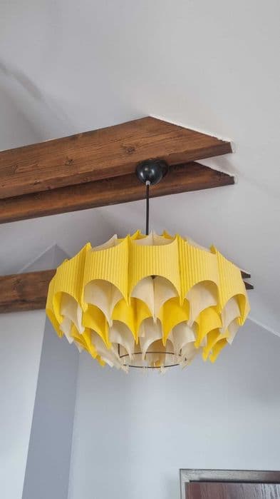 Żyrandol Space Age, żółty plastik, metal czarny, E.S.I Nowa Huta, Polska, lata 60. - 307323