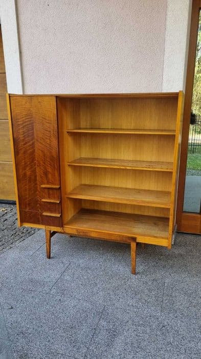 Four-piece set of storage furniture, honey oak, walnut, Czechoslovakia, 1960s. - 307316