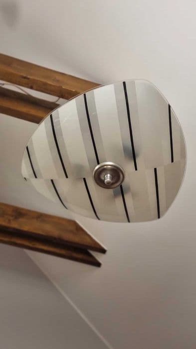 Ceiling lamp Parasol, white black glass, aluminum, chrome, Napako, Czechoslovakia, 1960s. - 307293