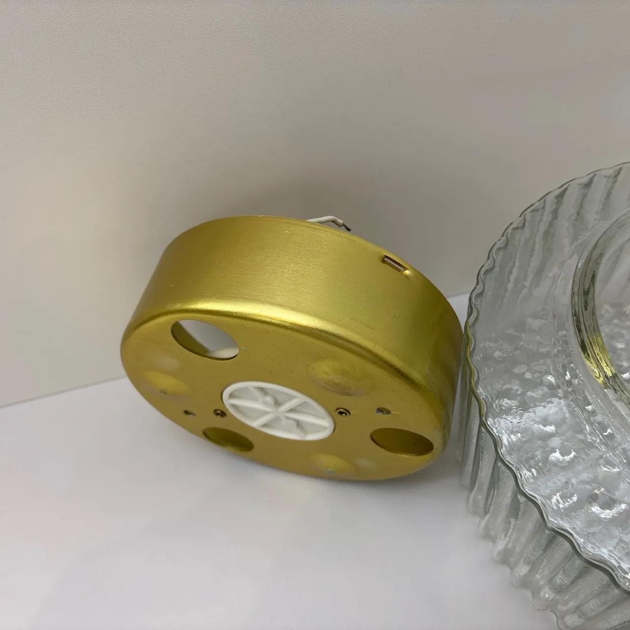 Plafon Bubble, szkło transparentne, aluminium złoty, VEB Görlitz, Niemcy, lata 80. - 22474