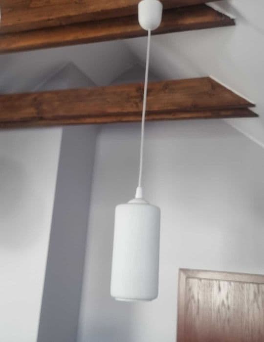 Pendant lamp, white opaline glass, white plastic, Czechoslovakia, 1960s. - 307263