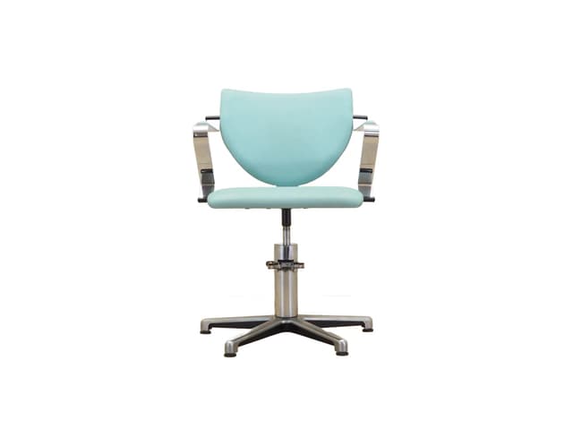 Fotel fryzjerski, turkus ekoskóra, metal chromowany, Dania, lata 80. - WYMIARY