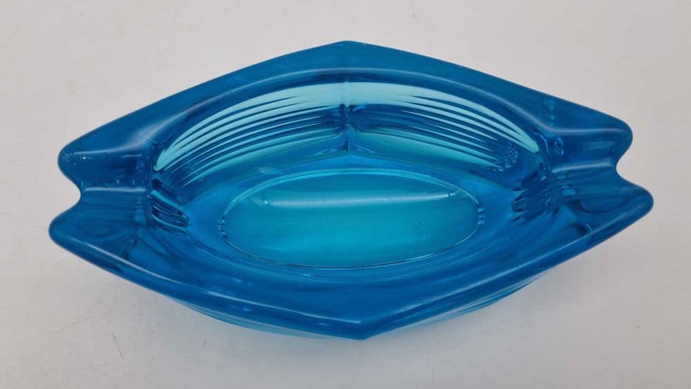 Ashtray, turquoise-blue glass, by V. Hanus, Czechoslovakia, 1970s. - 307235
