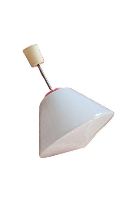 Pendant Lamp Space Age, white glass, red metal, Zakłady Sprzętu Oświetleniowego Zaos, Poland, 1970s.