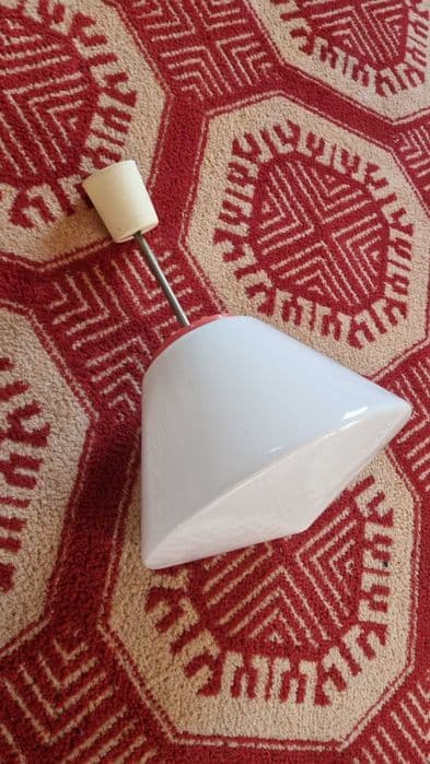 Pendant Lamp Space Age, white glass, red metal, Zakłady Sprzętu Oświetleniowego Zaos, Poland, 1970s. - 307233
