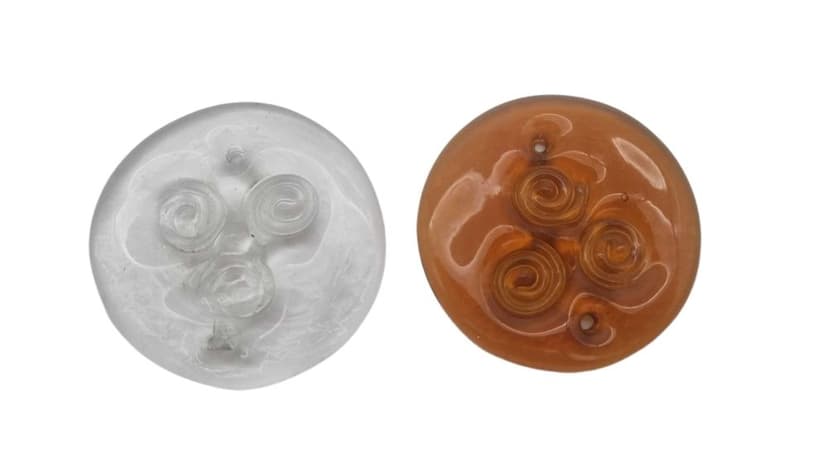 Medallion, Ząbkowice, honey glass, by E. Trzewik-Drost, Poland, 1970s.
