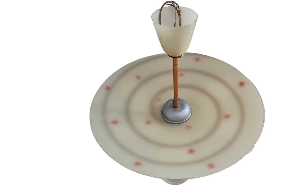 Żyrandol Mid Century, beżowy szkło, metal, Czechosłowacja, lata 50. - 307204