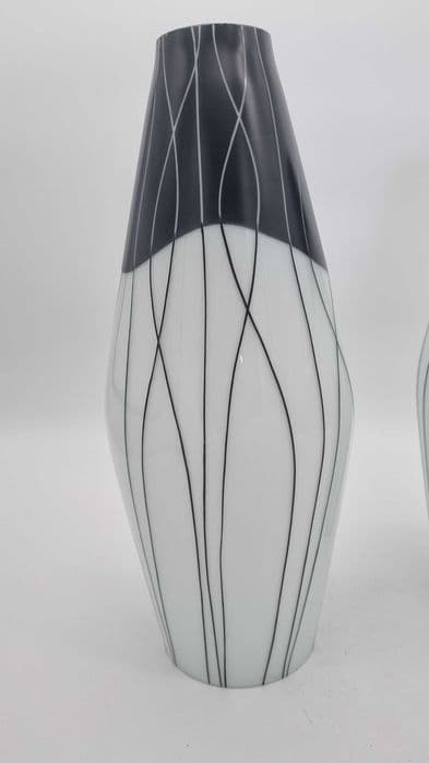Chandelier, Mid-Century, white black glass, red metal, ZUKOV, Czechoslovakia, 1960s. - 307202