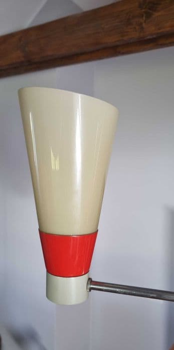 Żyrandol W21/2, beżowy czerwony, metal chrom, Drukov, Czechosłowacja, lata 60. - 307190