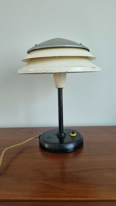 Table Lamp Art Deco L 50, grey cream black, metal, Zukov, Czechoslovakia, 1950s. - 307185