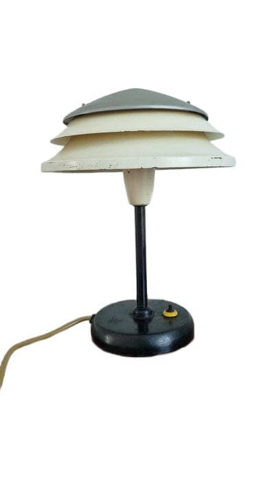 Table Lamp Art Deco L 50, grey cream black, metal, Zukov, Czechoslovakia, 1950s. - DIMENSION