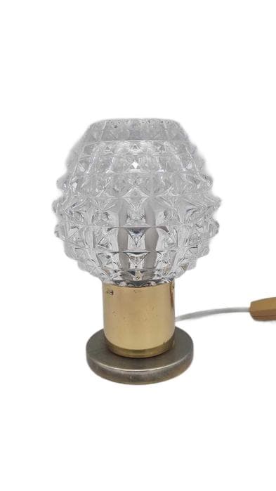 Table lamp, Kamenický Šenov, gold silver metal, transparent glass, Czechoslovakia, 1960s.