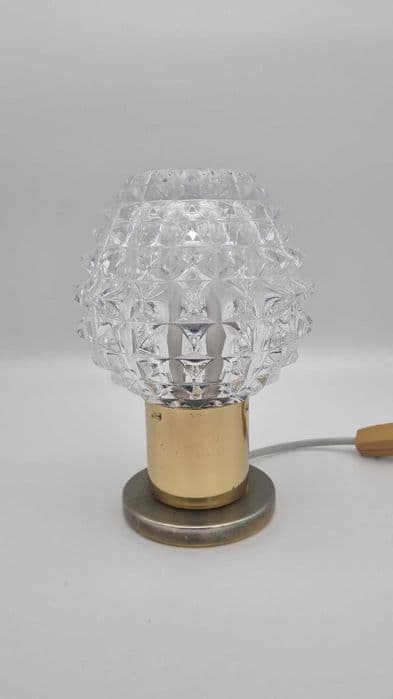 Table lamp, Kamenický Šenov, gold silver metal, transparent glass, Czechoslovakia, 1960s. - 307170
