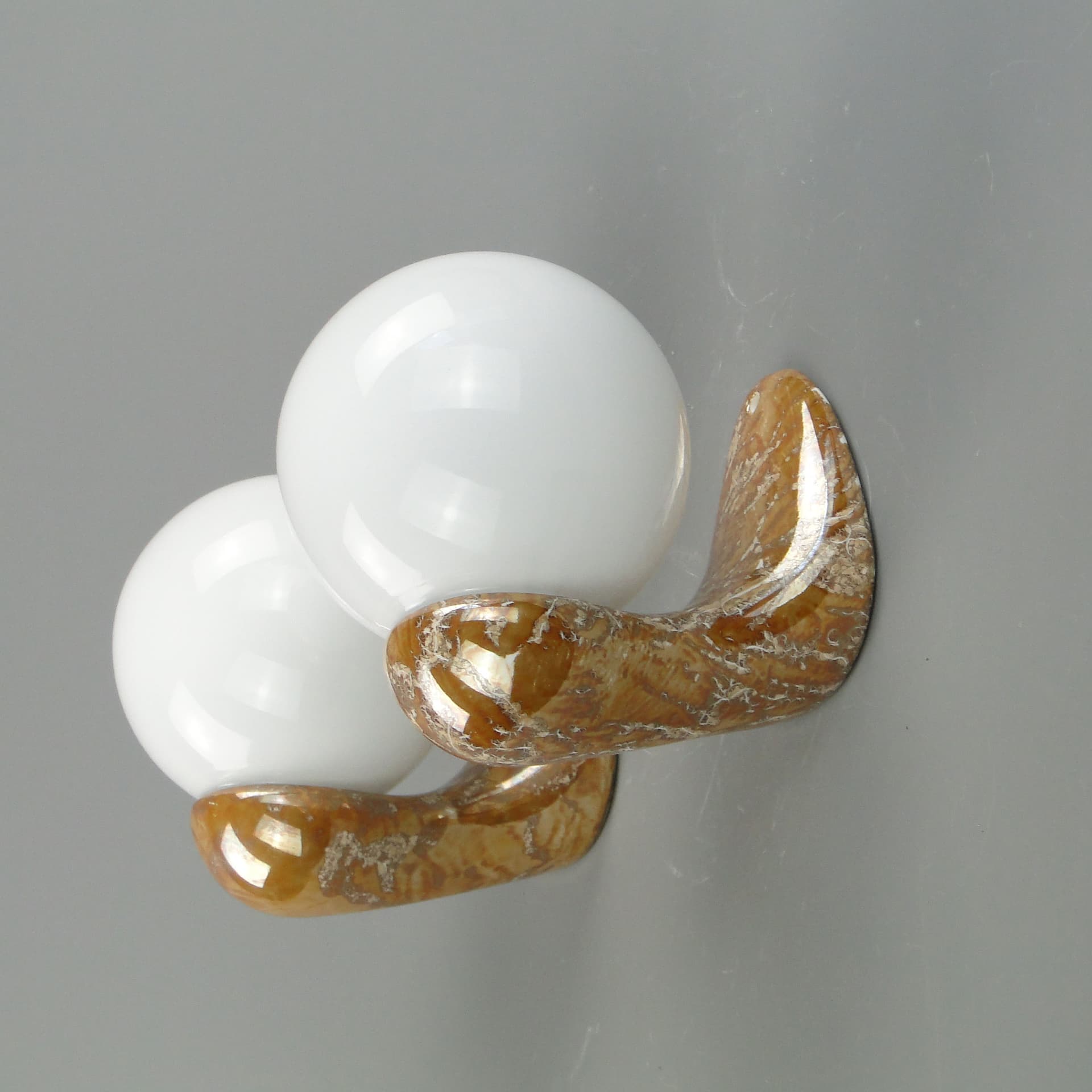 Pair of modernist wall sconces, brown ceramic, white glass, Poland, 1970s. - 2451