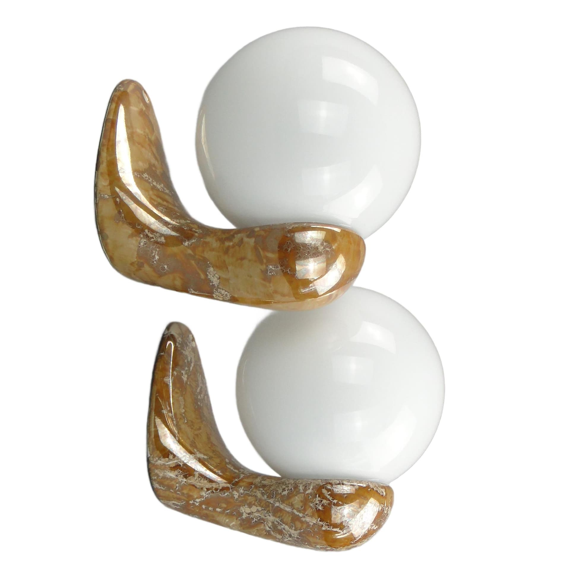 Pair of modernist wall sconces, brown ceramic, white glass, Poland, 1970s.