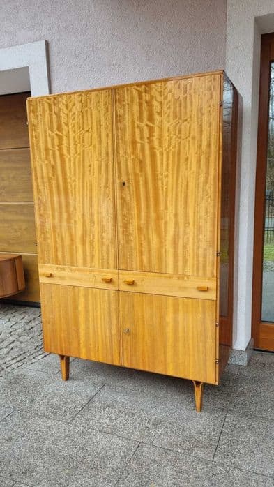 Linen wardrobe, brown wood veneer, plywood, Czechoslovakia, 1970s. - 307137