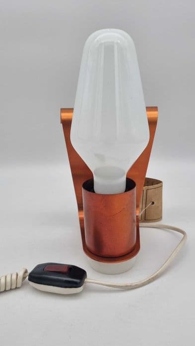 Wall Sconce Mid Century, gold metal, white glass, Poland, 1970s. - 307134