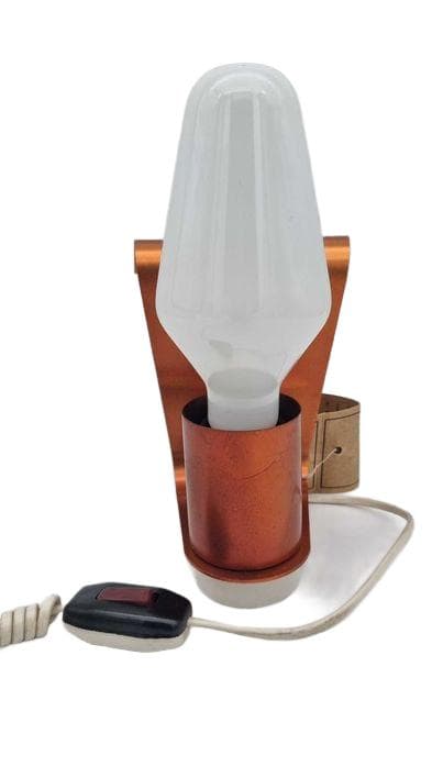 Wall Sconce Mid Century, gold metal, white glass, Poland, 1970s. - DIMENSION