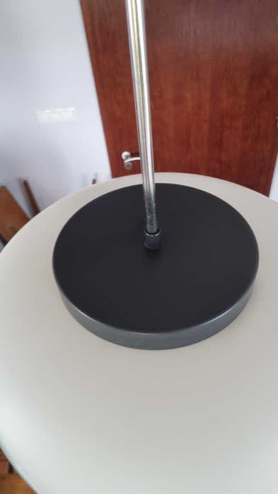 Pendant lamp, white glass, black brushed steel, by K. Wolf, Czechoslovakia, 1970s. - 307127