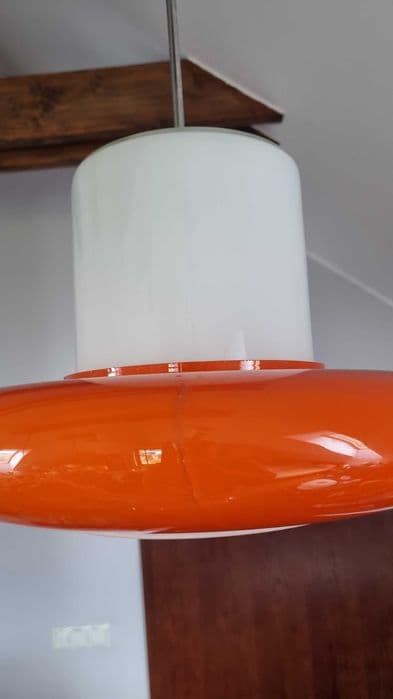 Chandelier, Napako, white glass, orange acrylic, metal, Czechoslovakia, 1970s. - 307124