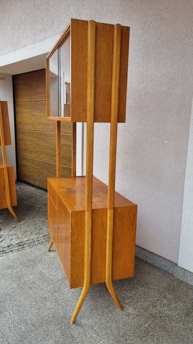 Regał modułowy Monti, dąb brązowy, szkło transparentne, proj. F. Jirák, Tatra Nabytok, Czechosłowacja, lata 70. - 307106