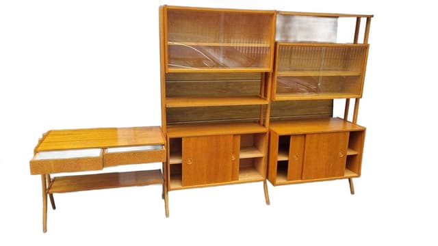 Zestaw trzech regałów modułowych Monti 300 F, dąb miodowy, szkło, proj. F. Jirák, Tatra Nabytok, Czechosłowacja, lata 70. - WYMIARY