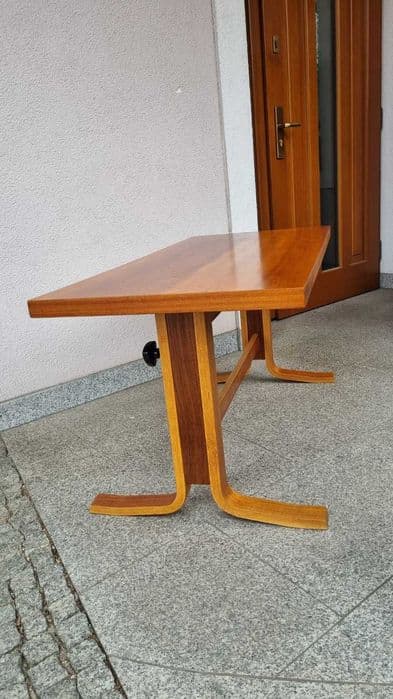 Coffee table, by L. Volák, bent plywood brown, wood, Czechoslovakia, 1970s. - 307098