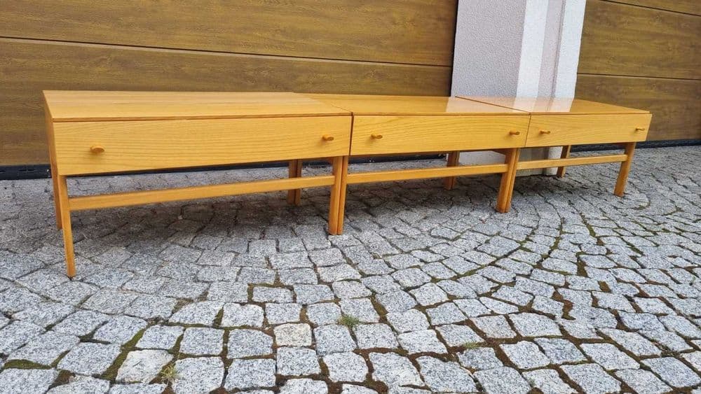 Modular set, light birch veneer, yellow brown wood, Jitona, Czechoslovakia, 1970s. - 307095