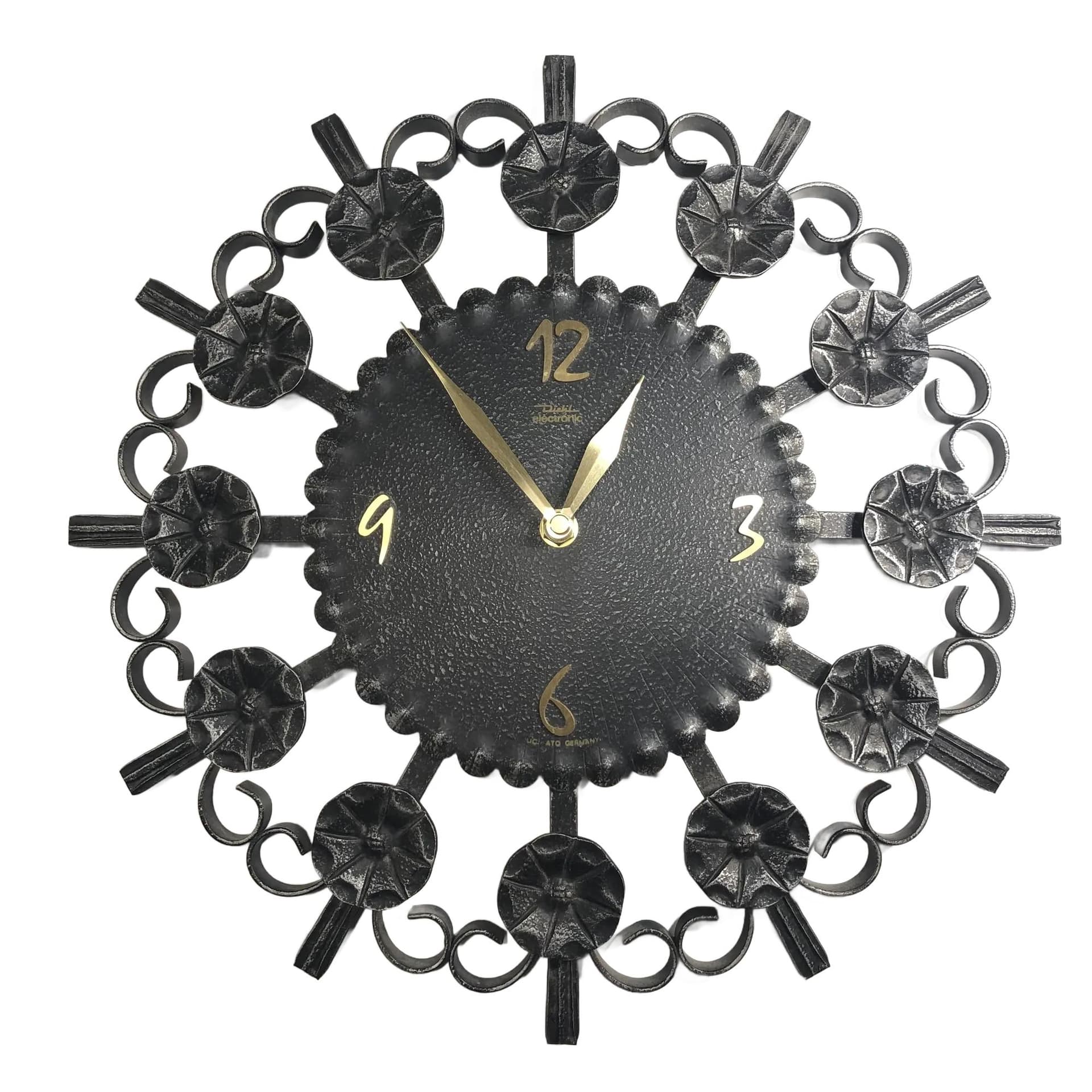Zegar ścienny, Diehl Electronic, metal czarny, Niemcy, lata 70.