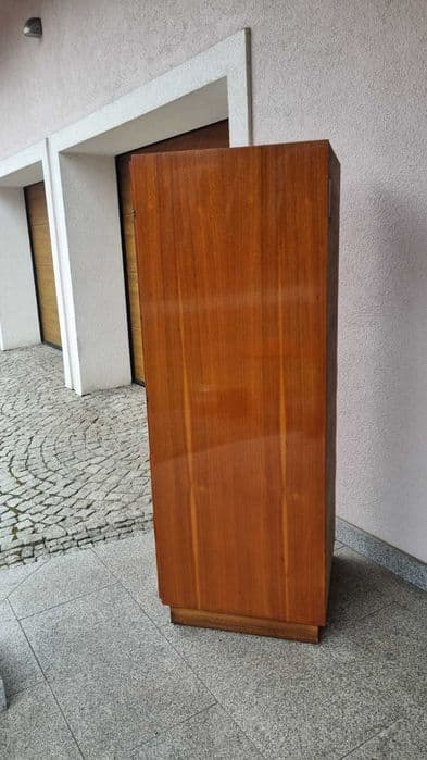 Linen cabinet, brown, wood, beige plastic handles, UP Závody, Czechoslovakia, 1970s. - 307073