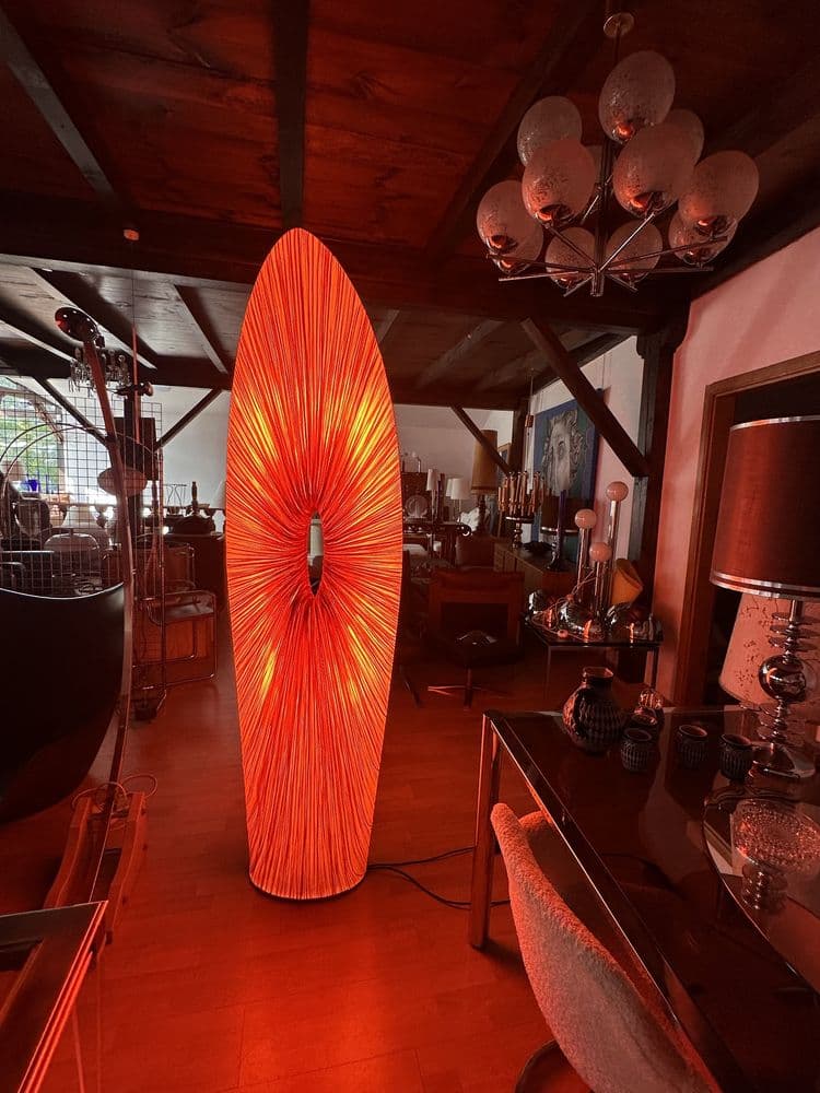 Floor lamp Maestro, red-orange silk, by A. Serfaty, Aqua Creations, Israel, 1990s. - 307517